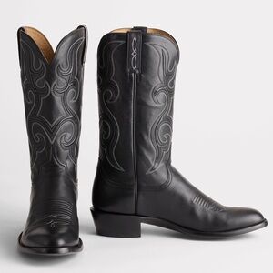 Lucchese Baker Embroidered Black Leather Cowboy Western Boots